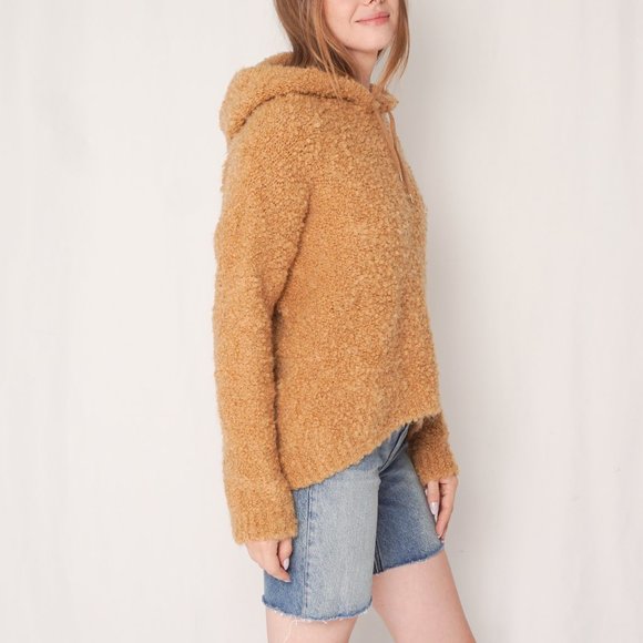 SANDRO Paris Mohair-Blend Tan Knit Hooded Sweater - Picture 3 of 5